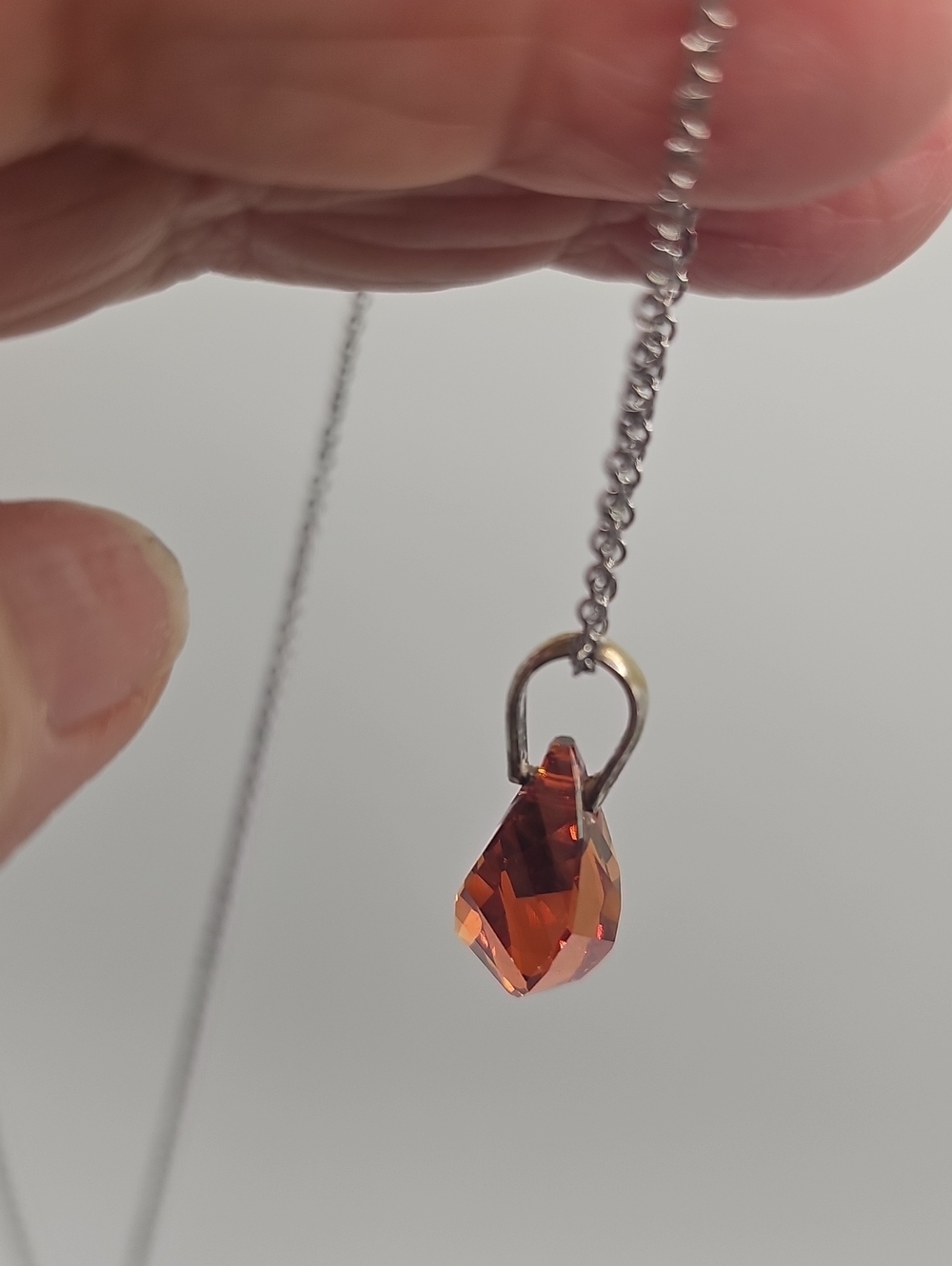 Swarovski Silver Tone Necklace W/ Teardrop Pendant -smoked Topaz/copper/golden..